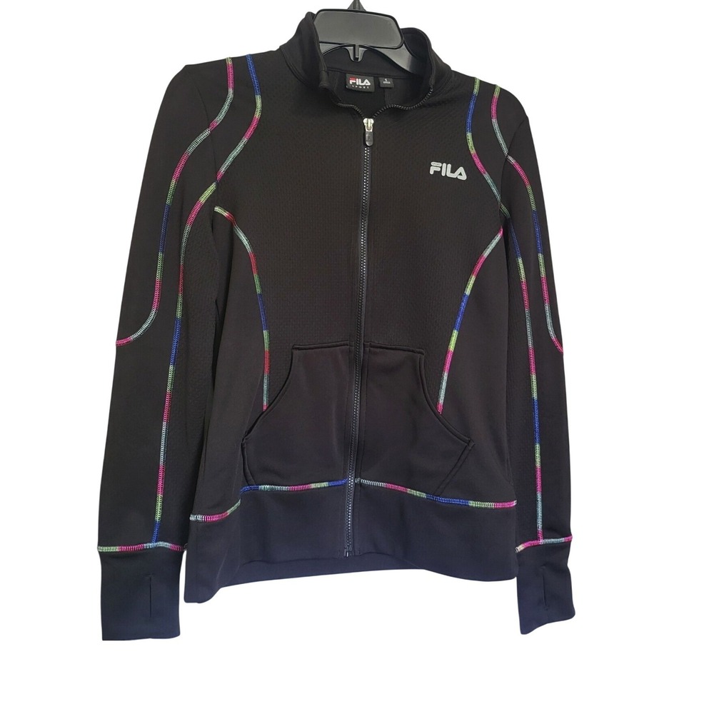 Fila Performance Sport Womens‎ Black Rainbow Stitch Track Full Zip Jacket Small